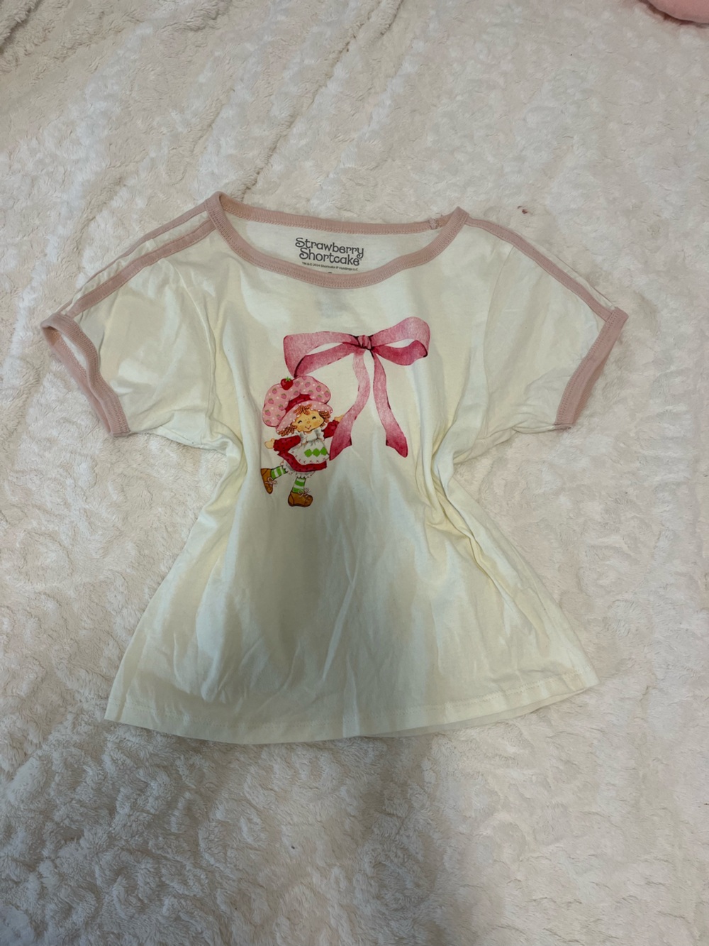 Strawberry Shortcake Cream Tee with Pink Trim